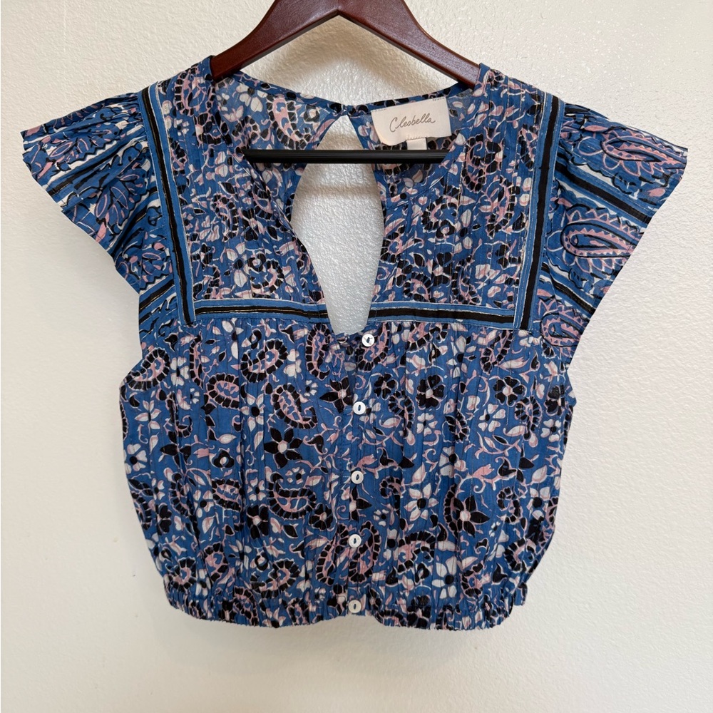 Cleobella Navy and Pink Floral Blouse
